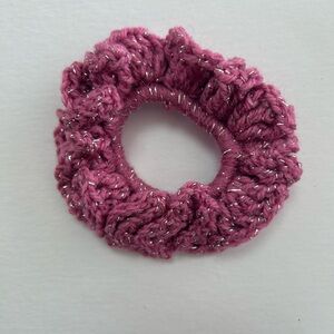 Pink and Silver Crochet Hair Scrunchie